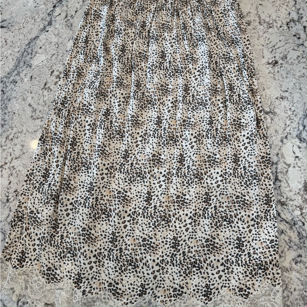 Aerie Leopard Print Midi Skirt Lace Trim Elastic Waist Size L - Picture 6 of 11